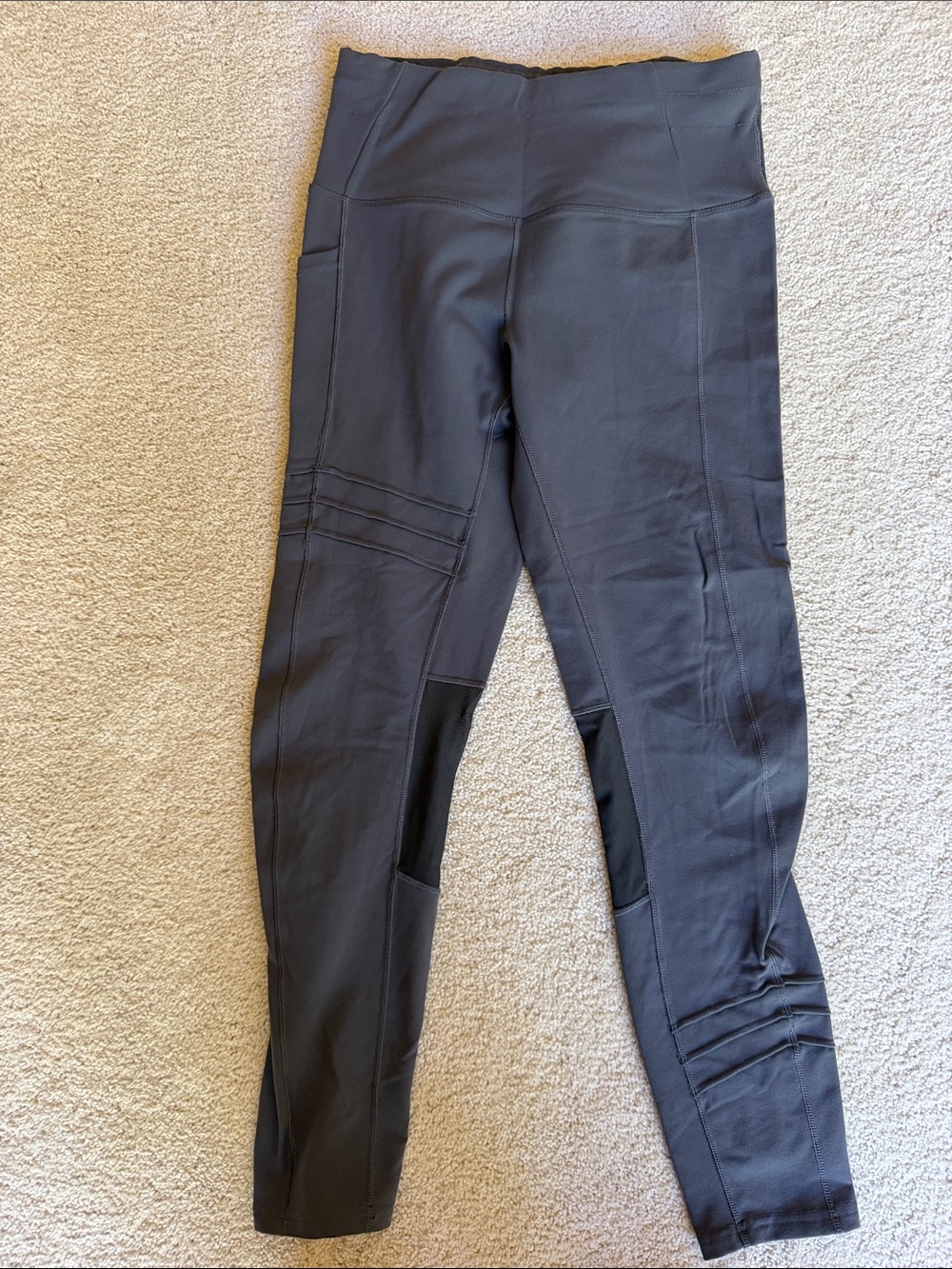 oiselle Grey womens Running tights with Mesh Panels,zipper and pockets